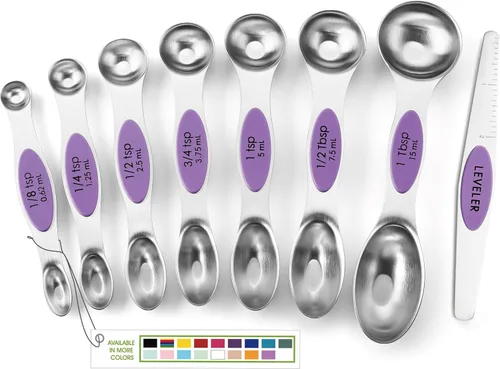 Miniatura 31 de Spring Chef Juego de 8 cucharas magnéticas de medición de acero inoxidable con nivelador, juego de cucharaditas y cucharas de mesa de doble cara