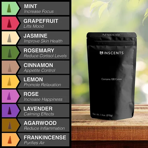 Miniatura 2 de Conos de incienso esenciales relajantes para reflujo, 100 % aromas naturales, paquete de 100 unidades, mejora la meditación y la atención plena