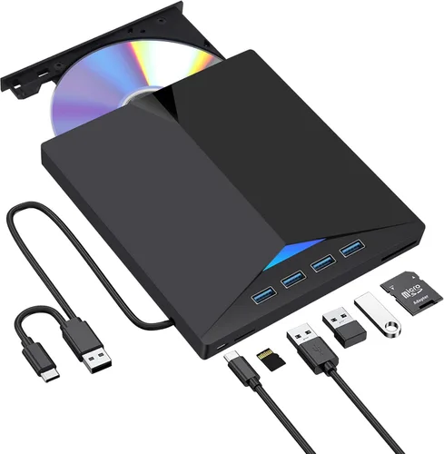 Unidad externa de CD/DVD para portátil, reproductor de CD/DVD USB 3.0 tipo C, grabadora portátil, compatible con Mac MacBook Pro/Air, iMac, 7 en 1
