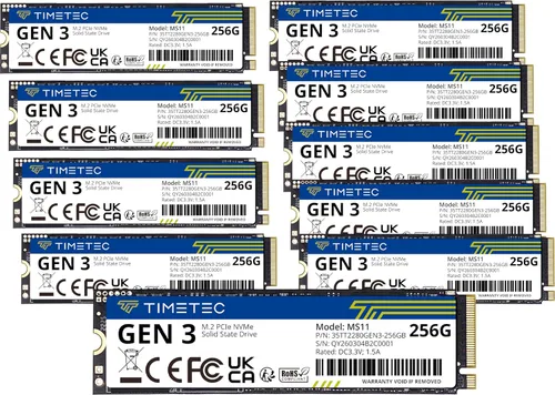 Miniatura 10 de Timetec 256 GBx2 (paquete de 2) SSD NVMe PCIe Gen3x4 8Gb/s M.2 2280 3D NAND TLC 150TBW caché SLC de alto rendimiento Velocidad de lectura/escritura