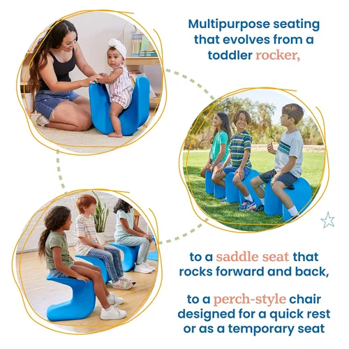 Miniatura 5 de ECR4Kids Asiento Wave, Altura del asiento de 14 a 15.1 pulgadas, Taburete tipo percha, Azul, Paquete de 2