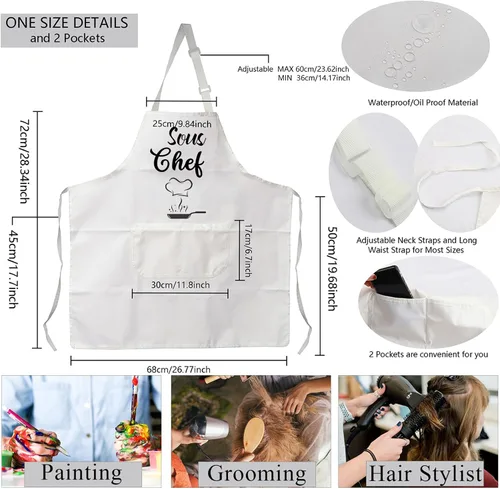 Miniatura 3 de MBMSO Delantales de chef y sous chef, delantales familiares a juego con bolsillos, para mamá, papá, hijo, hija, delantal de cocina, regalo