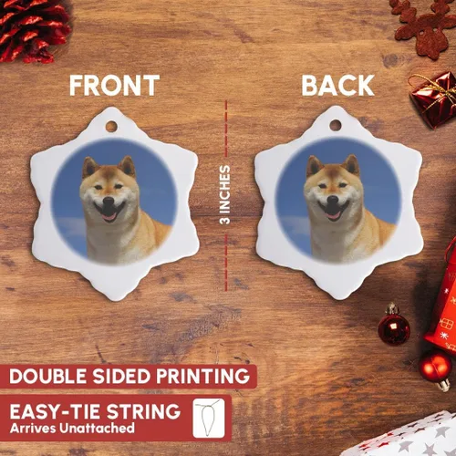 Miniatura 3 de 3 inch Snowflake Porcelain Ornament - USA, California, Bishop. Close-up of Pedigree Shiba Innu Dog Animals