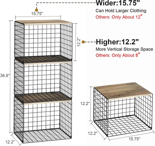 Miniatura 2 de Organizadores de armario ampliados y elevados y estantes de almacenamiento con tablero superior, juego de 3 estantes apilables para armario, cesta