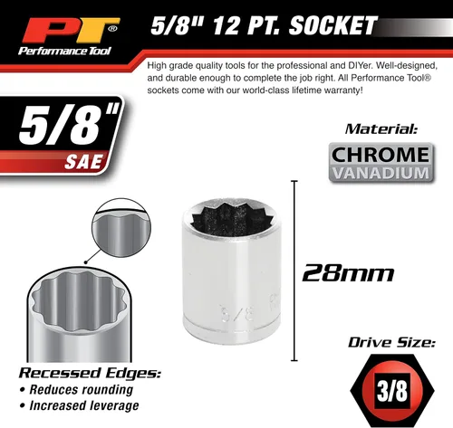 Miniatura 3 de Performance Tool W38520 Enchufe de 5/8 Pulgadas de 12 Puntos