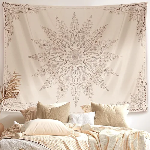 Miniatura 12 de Damanse Tapiz floral para colgar en la pared, bonito tapiz de pared bohemio para dormitorio, estético, decoración de sala de estar con mandala