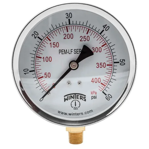 Miniatura 4 de Winters - Medidor de presión de 4 pulgadas, calibre de presión económico, interior de latón potable, caja de acero, escala doble 0-100 psi/kPa