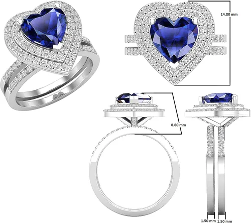 Miniatura 40 de Dazzlingrock Collection Juego de anillos de compromiso de doble halo con diamantes naturales redondos y piedras preciosas creadas en laboratorio