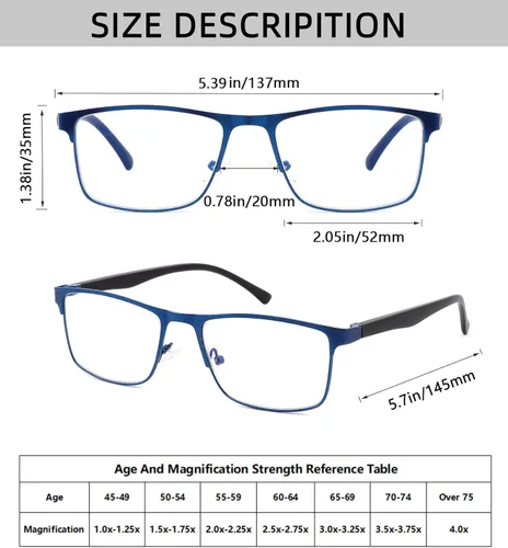 Miniatura 2 de Paquete de 4 lentes de lectura con bloqueo de luz azul para hombres, elegantes lentes de marco metálico con bisagras de resorte cómodas, filtro UV