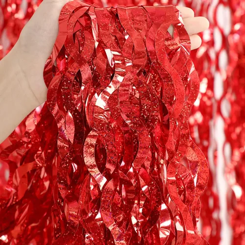 Miniatura 2 de 3 paquetes de cortinas de fondo rojas - CYLMFC 1 x 2 metros, cortinas de fondo de papel de aluminio con lentejuelas para decoraciones de cumpleaños