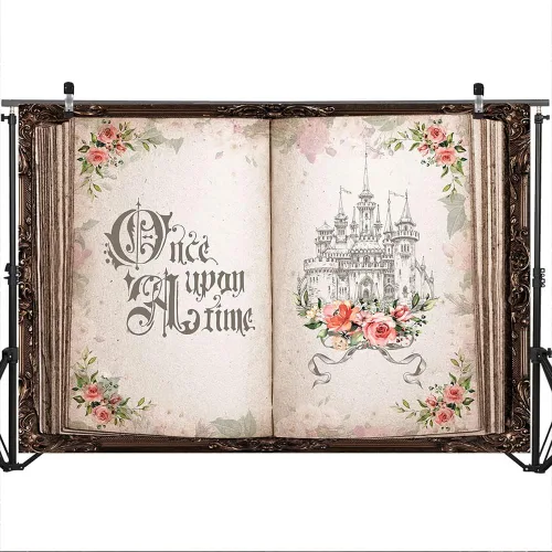 Miniatura 3 de Mocsicka Fondo de libros de cuentos de hadas florales, Érase una vez, castillo antiguo, fondo de princesa, libro mágico de apertura antigua, boda