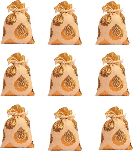 Miniatura 36 de Touchstone Preciosas bolsas de regalo reutilizables, respetuosas con el medio ambiente, brocado de cachemira con cordón grande para cumpleaños