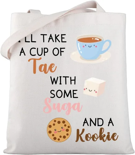 WSNANG Bangtan Fans Army Gift K-Pop Music Lover Bag A Cup of Tae With Suga and A Kookie Tote Bag Reutilizable Bolsa de compras
