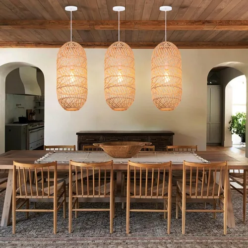 Miniatura 2 de Arturesthome Lámpara colgante de 1 luz de ratán natural, pantalla de lámpara colgante tejida, lámpara de techo colgante, lámpara colgante hecha a