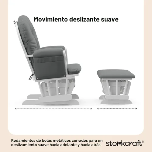 Miniatura 5 de Storkcraft Planeador de aro y otomana prémium (blanco y gris) - Planeador de guardería con certificado GREENGUARD Gold, artesanía de madera maciza