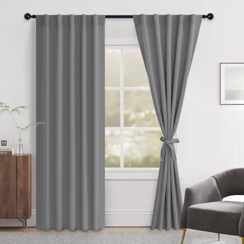 Miniatura 31 de Hiasan Cortinas opacas negras para dormitorio, cortinas opacas cortas de 45 pulgadas de largo, con aislamiento térmico, bolsillo para barra