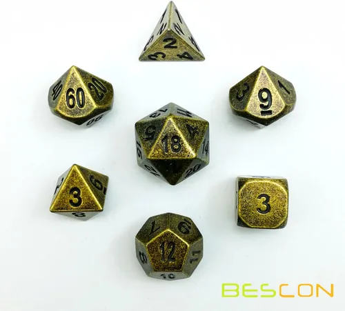 Miniatura 2 de Bescon Antiguo Latón Sólido Metal Poliédrico D&D dados Set de 7 cobre antiguo Metal RPG Juego de rol Juego de dados 7pcs Set