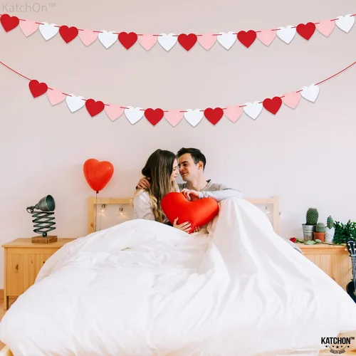 Miniatura 6 de KatchOn Guirnalda y pancarta de corazón de fieltro - 18 pies, rojo y blanco, decoración del día de los galentinos felices