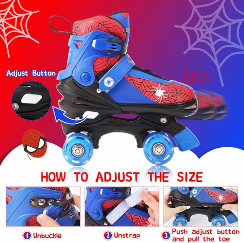 Miniatura 4 de Patines de ruedas Nattork para niños y niñas, patines cuádruples ajustables en 4 tallas para niños con ruedas iluminadas, genial regalo de rojo azul
