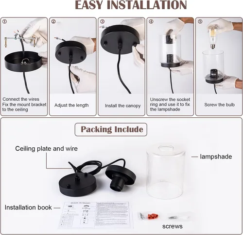 Miniatura 9 de Mini lámpara colgante industrial moderna de vidrio con semillas de burbujas, cilindro de iluminación colgante de cable ajustable para isla