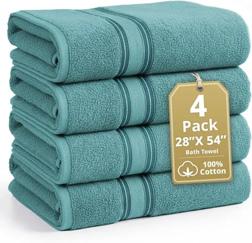 Miniatura 65 de Lane Linen Juego de 4 toallas de baño de 100 % algodón (35 x 66 pulgadas), juego de toallas de baño extragrandes de algodón sin torsión, secado Gris