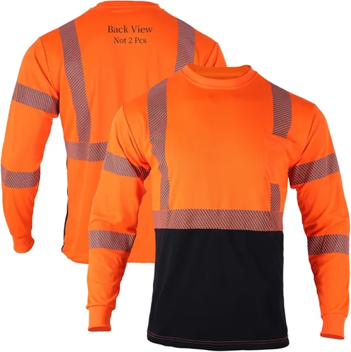 Miniatura 9 de FONIRRA Camisetas reflectantes de seguridad de alta visibilidad para hombres con manga larga ANSI clase 2 (amarillo, 3XL)