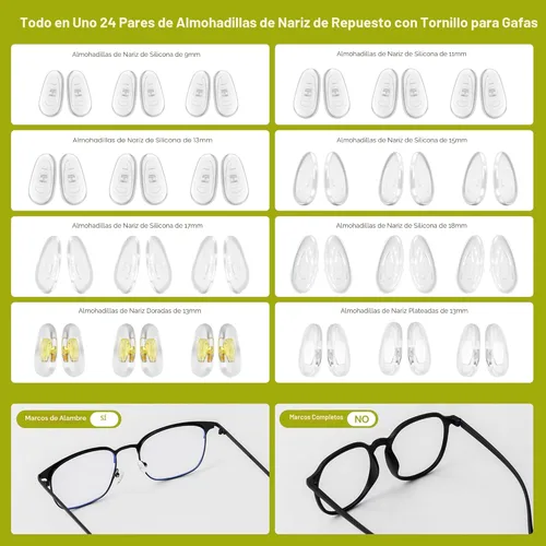 Miniatura 3 de Reemplazo de almohadillas de nariz para gafas, 24 pares de almohadillas de nariz para gafas atornilladas con juego de destornilladores de precisión