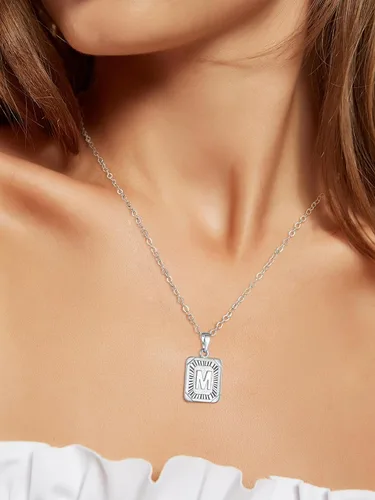 Miniatura 2 de U7 Collar con monograma A-Z 26 letras colgantes chapado en oro de 18 quilates, chapado en platino, collares cuadrados con inicial mayúscula