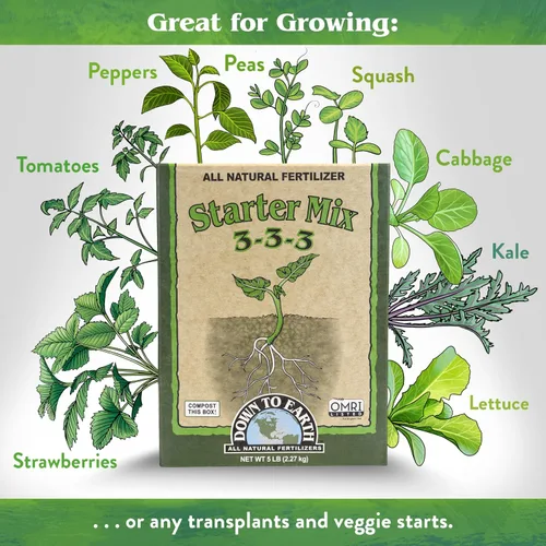 Miniatura 3 de Down To Earth All Natural Fertilizers Organic Starter Mix - Alimento vegetal para inicios, trasplantes, nuevos jardines, contenedores 3-3-3, 1 lb
