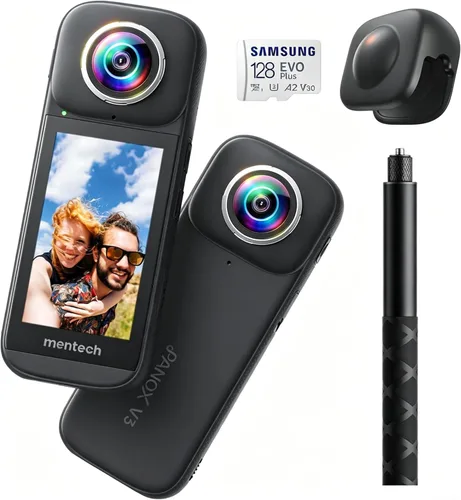 PanoX V3 8K 360 Cámara de acción impermeable, foto de 12 K, grabación en pantalla dividida, pantalla táctil de 3 pulgadas, edición AI, transmisión