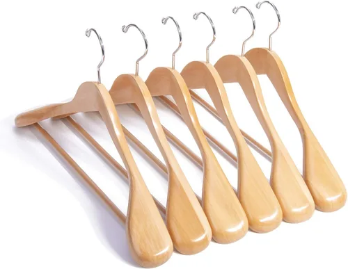 Miniatura 5 de Nature Smile Perchas de madera para trajes, perchas de madera de 16 pulgadas para chaquetas, camisas, barra antideslizante con tornillo, paquete