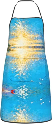 Miniatura 21 de Delantal rosa claro con bolsillos, delantales resistentes a las gotas de agua para mujeres y hombres, delantal ideal para uso doméstico y restaurante