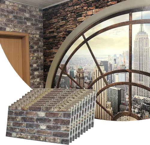 Miniatura 38 de Dundee Deco Paneles de pared 3D de ladrillo sintético, revestimiento de pared con aspecto de piedra roja, gris y marrón, espuma de poliestireno