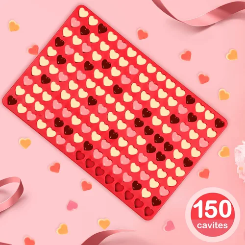 Miniatura 3 de Webake Mini molde de corazón, 150 cavidades, molde de silicona para gomitas, dulces, chocolate, bandeja para hornear para golosinas caseras, Día