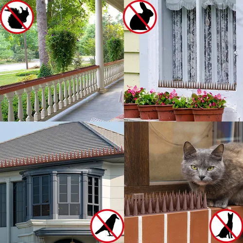 Miniatura 6 de Púas para pájaros, paquete de 20 unidades de disuasión de pájaros, mapache y ardilla, para repeler pájaros y reptiles al aire libre, picos de Marrón