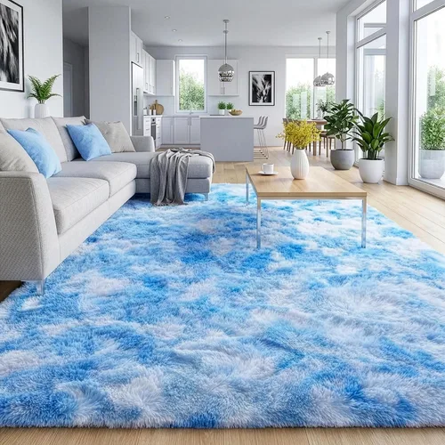Miniatura 3 de DweIke Alfombras Esponjosas Azules de Pelo Largo para Dormitorio y Sala de Estar, 3x5 Pies, Alfombra Suave de Felpa Teñida Azul Cielo Claro