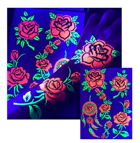 Miniatura 3 de Tatuaje temporal para fiesta de luz negra, 1 hoja, atrapasueños de rosas