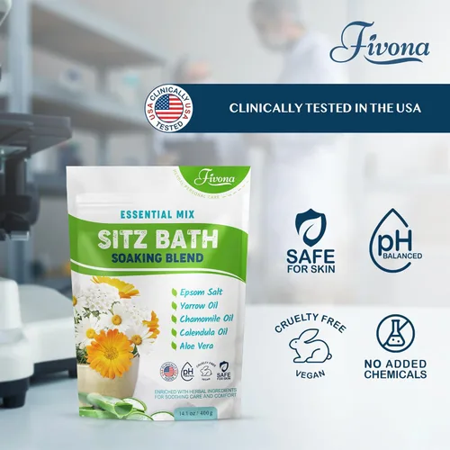 Miniatura 3 de Hemorrhoid Care Postpartum Care Alivio del quiste de Bartholin – FIVONA Sitz Bath Salt Natural Mezcla de Epsom con aceites esenciales Soak – 14.1 oz