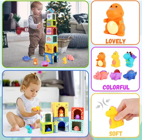 Miniatura 4 de KMTJT Juguetes de clasificación y apilamiento de dinosaurios para niños pequeños y bebés, bloques para niños de 1 a 3 años, juguetes Montessori