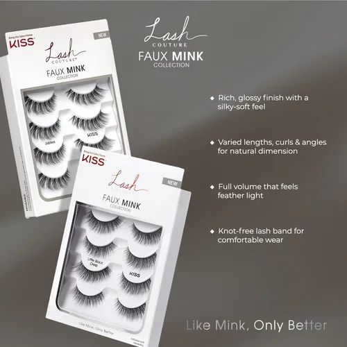 Miniatura 7 de KISS Lash Couture - Pestañas postizas de visón sintético, paquete múltiple, "Little Black Dress", 0.472 pulgadas, múltiples longitudes