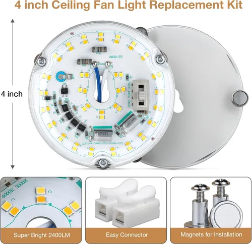 Miniatura 4 de Kit de Retrofit de Luz LED para Ventilador de Techo, 4 Pulgadas, Kit de Repuesto de Luz de Techo Motor PCB de Panel, 18W, 3CCT 3000K-4000K-5000K
