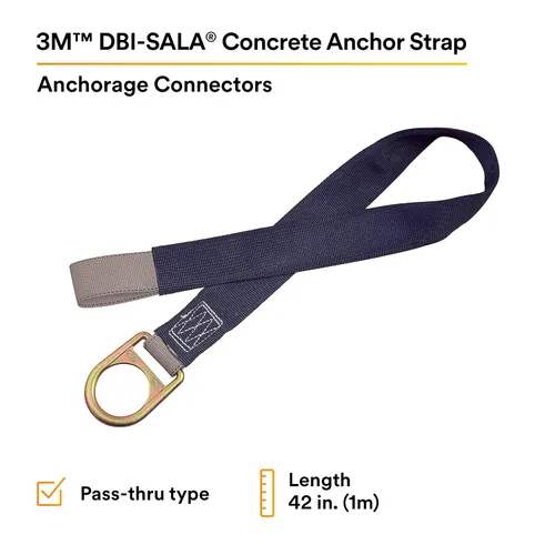 Miniatura 2 de 3M DBI-SALA 2100050 Correa de anclaje de hormigón con anillo en D en un extremo, bucle en el otro extremo, 42 pulgadas, azul/gris