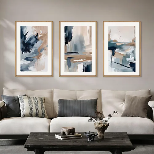 Miniatura 41 de Aryroi Juego de arte de pared en lienzo abstracto grande con marco floral, estilo bohemio, retro, neutro, flores silvestres, arte botánico de flores
