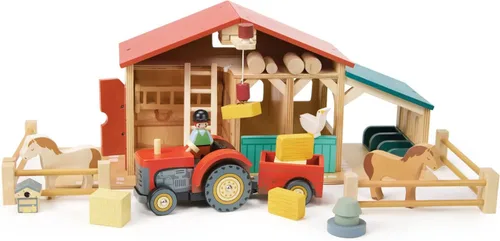 Miniatura 4 de Tender Leaf Toys - Tractor de corral - Juguete de tractor de madera con remolque extraíble, animales y accesorios - Juguete de juego abierto, juego