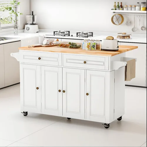 Miniatura 9 de Carrito para isla de cocina con almacenamiento y ruedas, isla de cocina rodante grande de 150 cm con hoja abatible, isla móvil para cocina