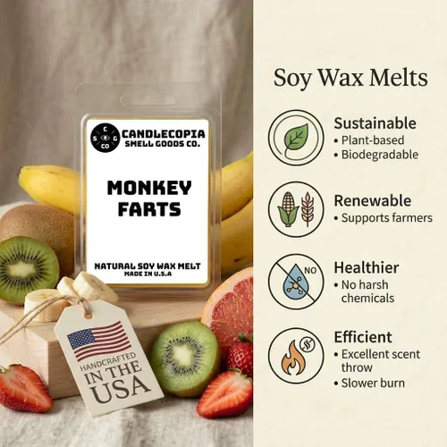 Miniatura 3 de Monkey Farts - Cera vegana vertida a mano fuertemente perfumada, 12 cubos de cera perfumada, 6.4 onzas en 2 paquetes de 6 unidades Pedos de mono