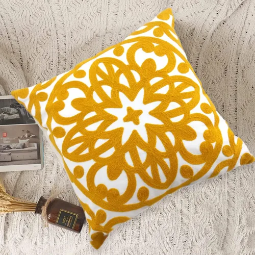 Miniatura 7 de Alysheer - Funda de almohada decorativa bordada 20"x 20", patrón de mandala bohemio moderno con bordado grueso, funda de cojín de algodón duradero