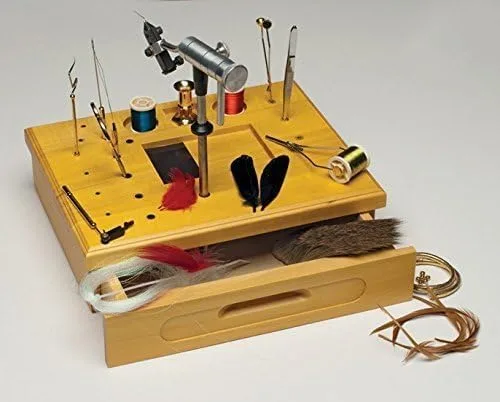 Miniatura 3 de Estación de atado de moscas de madera con herramientas, organizador compacto de atado de moscas para principiantes y entusiastas - Incluye enchufe