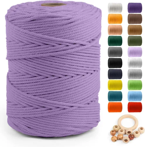 Miniatura 39 de Cuerda de algodón para macramé de 5 mm x 109 yardas, ZUEXT 100% natural hecha a mano, cuerda de algodón trenzada de 4 hebras para colgar plantas