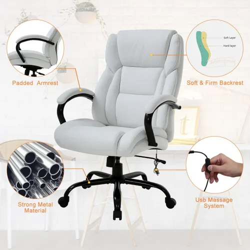 Miniatura 5 de Silla de oficina ergonómica grande y alta, asiento ancho de 500 libras, silla de masaje para oficina en casa, respaldo alto, ajustable, giratoria